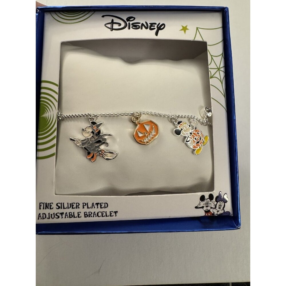 New Disney Fine Silver Plated Adjustable Halloween Bracelet Minnie Mickey B30